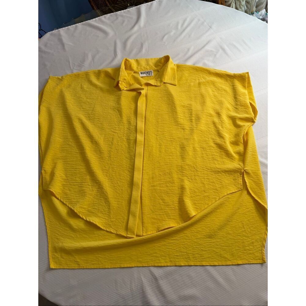 Bucket List Bright Yellow Oversized Button Up Shirt Top Blouse Size Medium